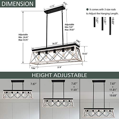 Farmhouse Rectangular Chandelier Rustic, 5-Lights Kitchen Island White5Light
