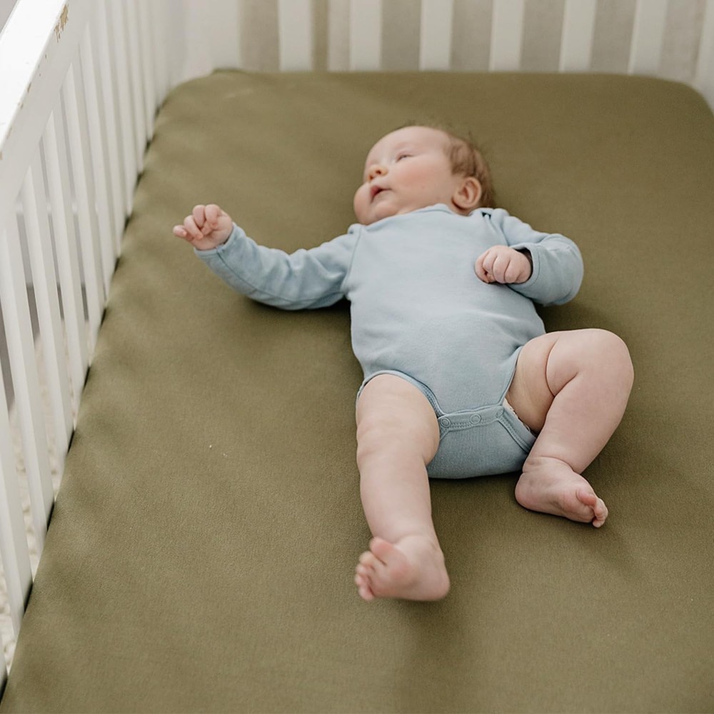 Pobibaby – 2 Pack Crib Sheets for Boys, 2 Pack, Gingham Khaki