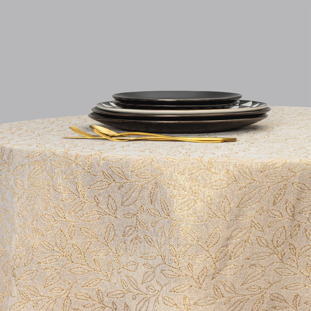 70" Round Tablecloth, Cream and Gold Leaf