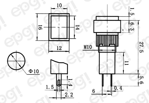 5 PACK - 10mm RECTANGULAR LED PANEL MOUNT LAMP - GREEN LENS 3VDC-12VDC NN10RGR