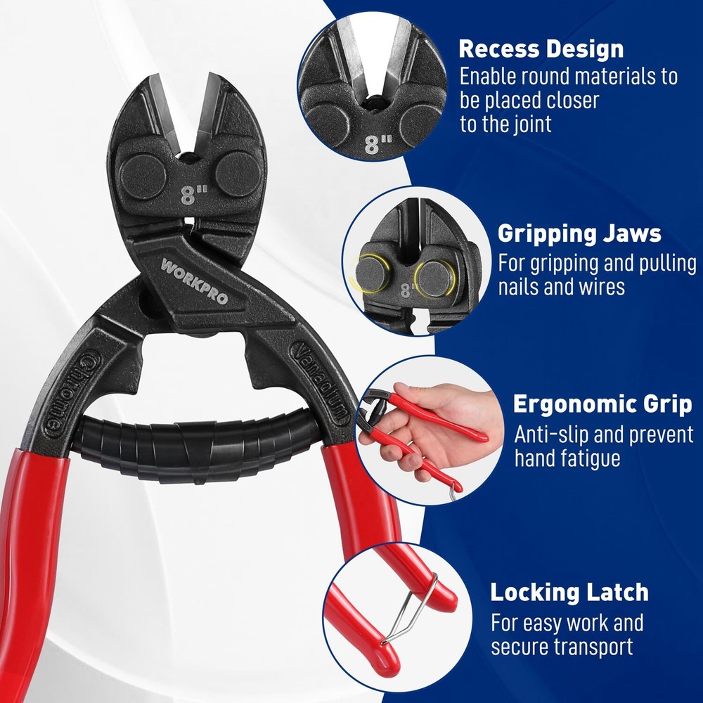 WORKPRO 8" Mini Bolt Cutter Compact Bolt Cutters for Cutting Wire Cables Chains