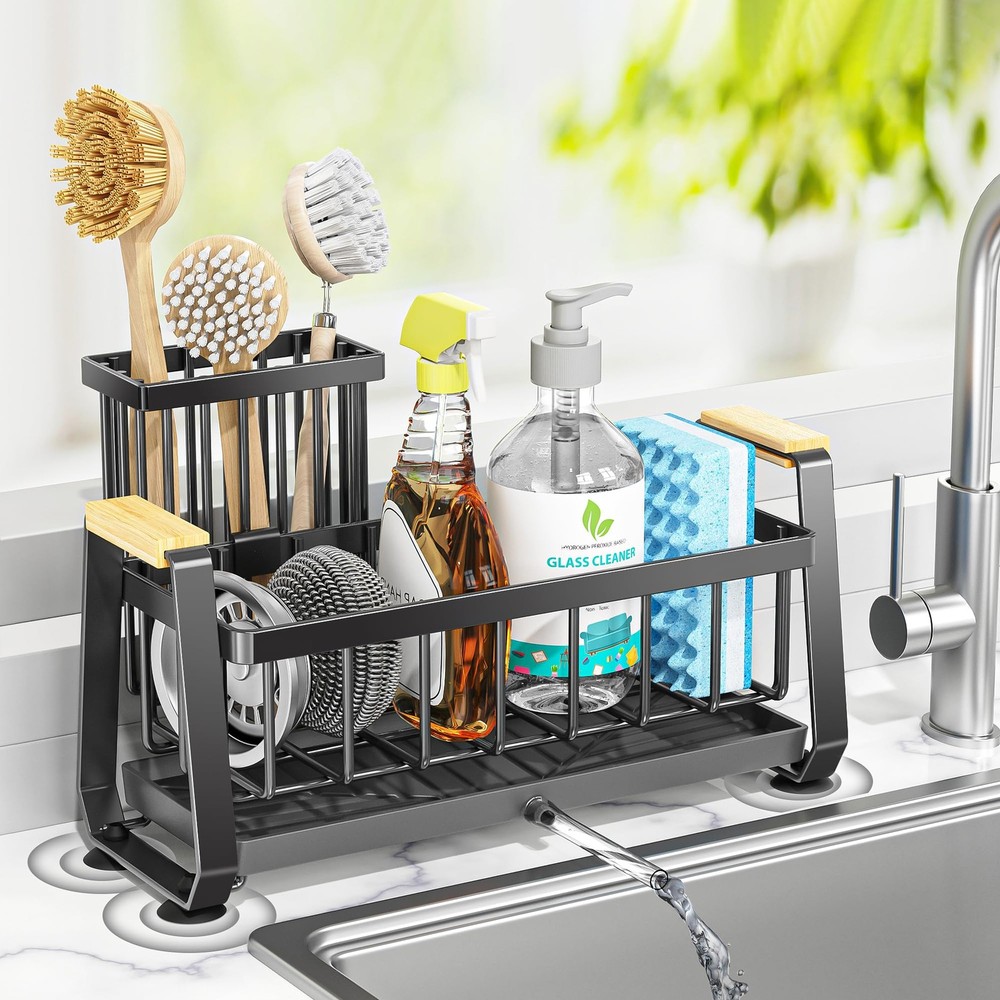 Sponge Holder for Kitchen Sink with Dish Brush Holder, Rustproof 304 Stainles...