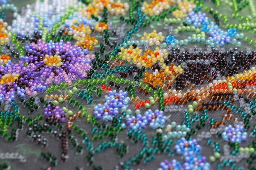 DIY Bead Embroidery Kit Fox in Grass Beaded stitching needlepoint beadwork