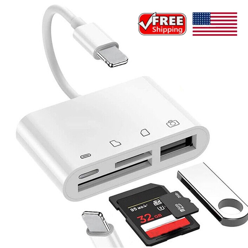 4 in 1 USB Camera Connection Micro SD TF Card Reader Adapter for iPad iPhone IOS