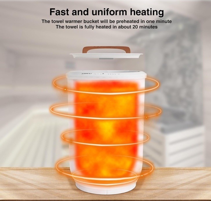 Large Towel Warmer 20L Spa Blankets Bathrobe White w Wood Handle New Open Box