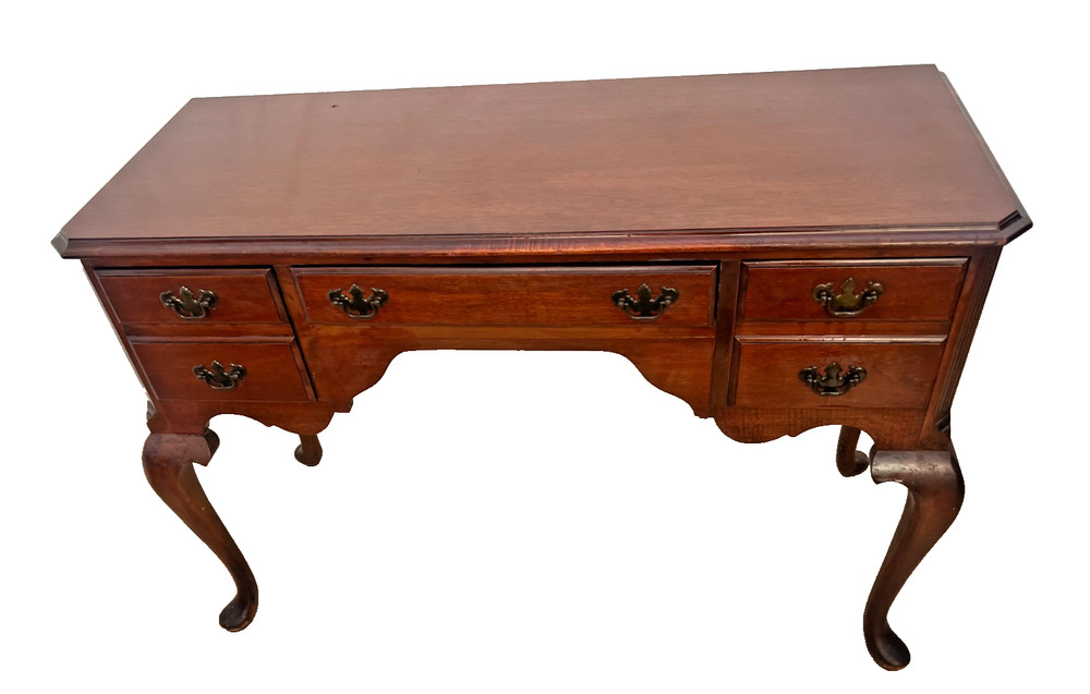 Vintage Desk Vanity, Chippendale Style, Three Dovetail Drawers, Solid Cherry