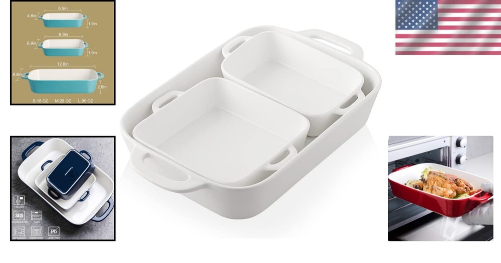 Sophisticated Rectangular Bakeware Set - Non-Stick, Dishwasher Safe Ceramic Pans