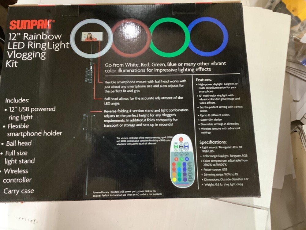 Sunpak - 12" Rainbow Ring Light Vlogging Kit w/Wireless Controller