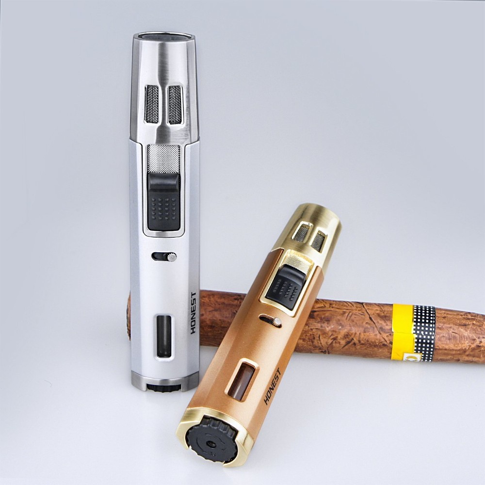 Refillable Butane Torch Lighter Adjustable Cigar Gas Lighter 2 Jet Flame Lighter