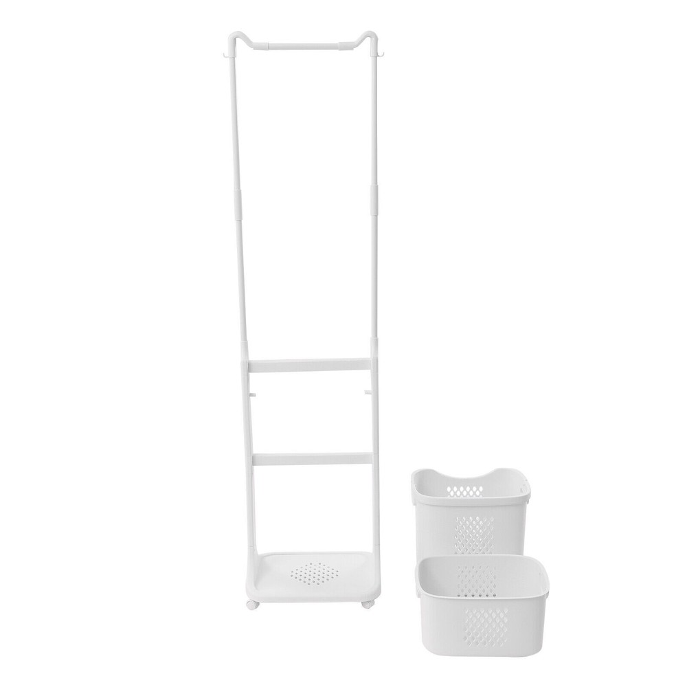 Rolling Laundry Basket Bathroom Kitchen Clothes Storage Shelf Multi-layer Stand