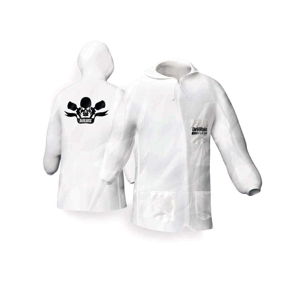 DeVilbiss Reusable White Lab Coat Size Large 803665 - Washable Lightweight Nylon