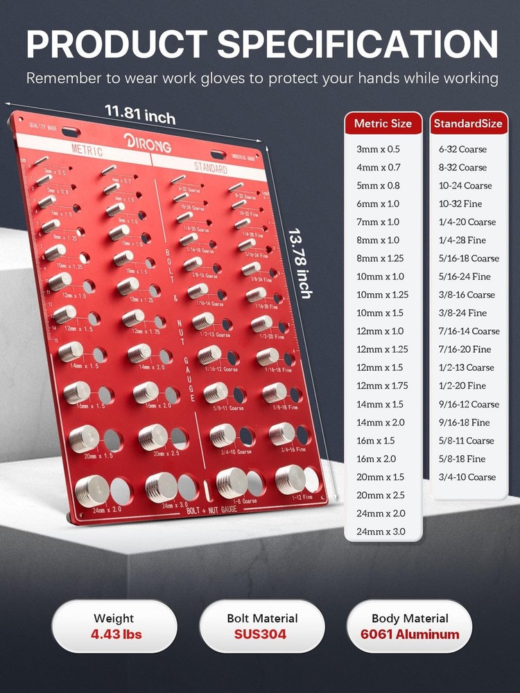 Thread Checker, 44 Nut and Bolt Thread Checker, Bolt Size and Thread Gauge 22...