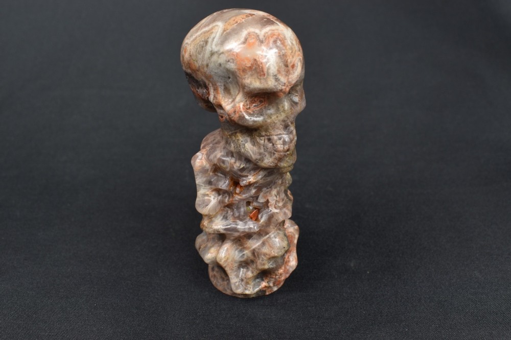 Mixed Agate Jasper Skeleton Carving, 367g / 4” Tall