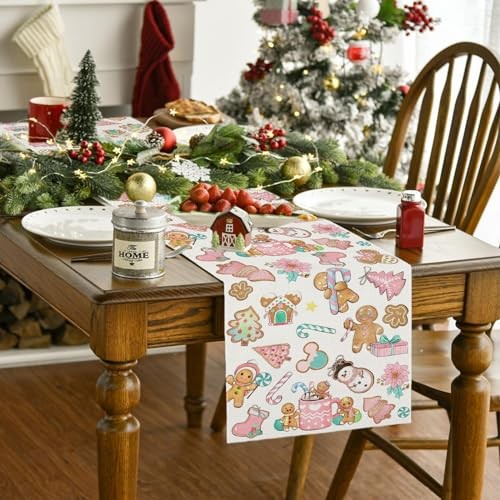 Gingerbread Table Runner Christmas Table Runner Gingerbread 13"x72" Pink