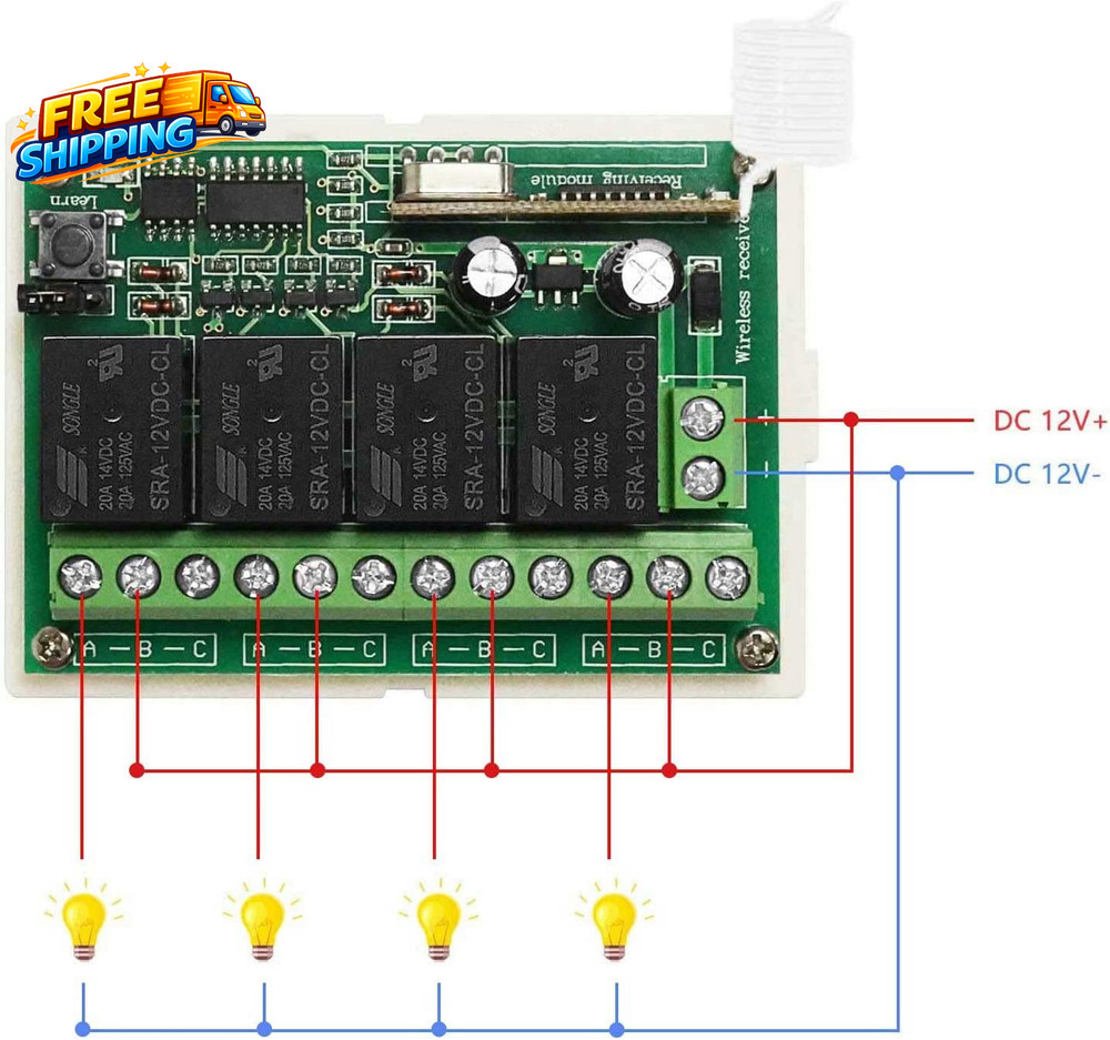 12V Relay Remote Switch Wireless RF Remote Control Switch 4 Channel Relay Module
