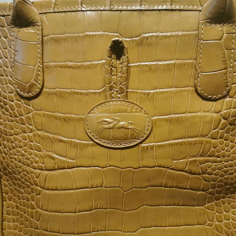 Excellent Condition LONGCHAMP Embossed Leather Square Tote Beige 07a