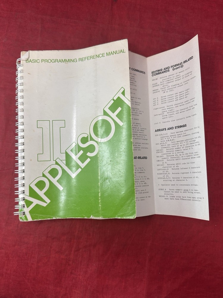 Applesoft II Basic Programming Reference Manual VTG 1978 w/ Foldout Spiral Book