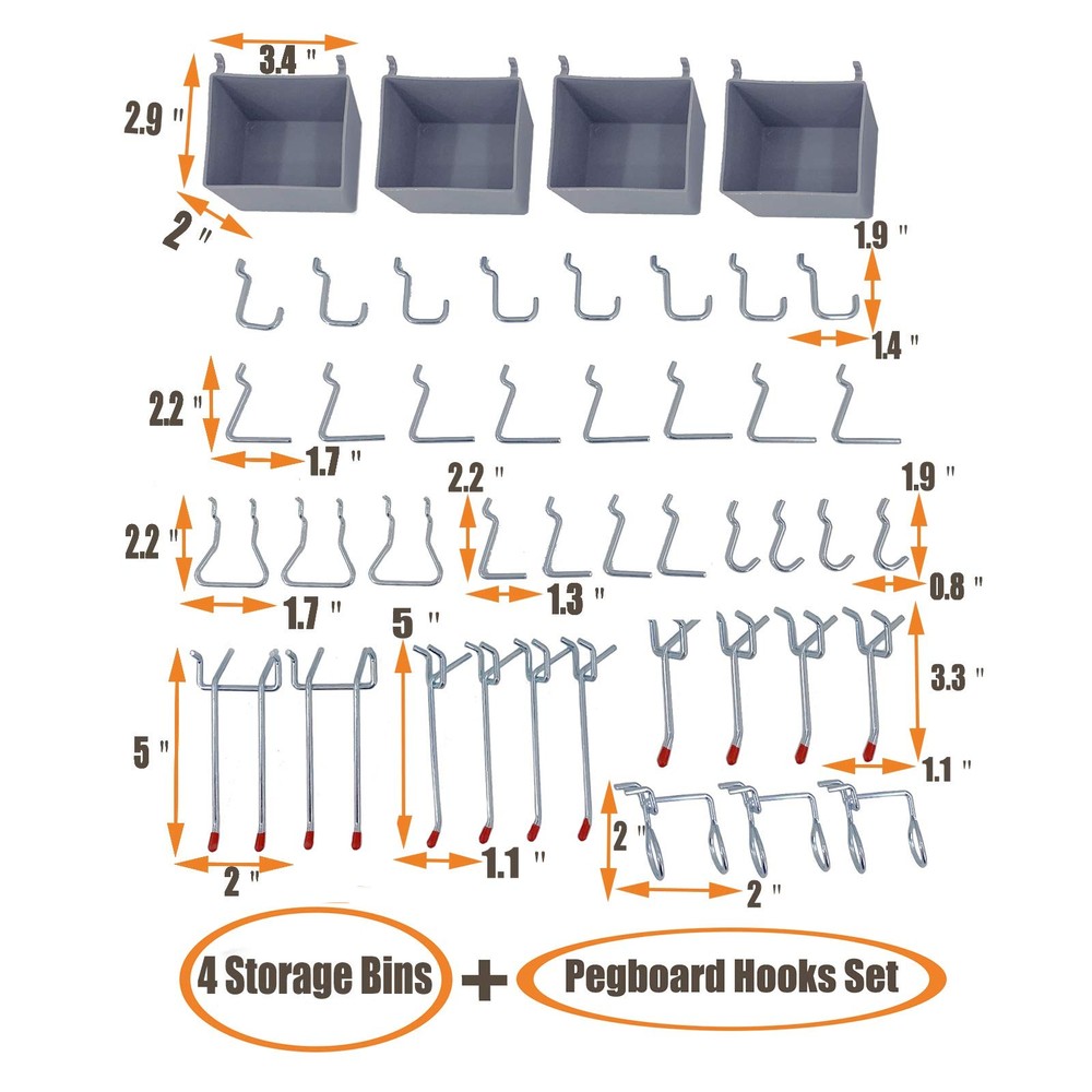 Pegboard Organizer Garage Storage - 48pcs Pegboard Hooks Set, Pegboard Tool O...