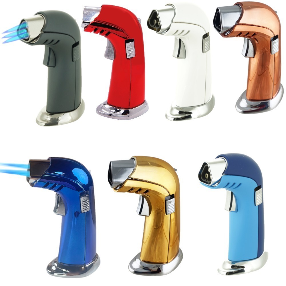 Triple Torch Table Lighter Adjustable Jet Flame Windproof Refillable giftbox