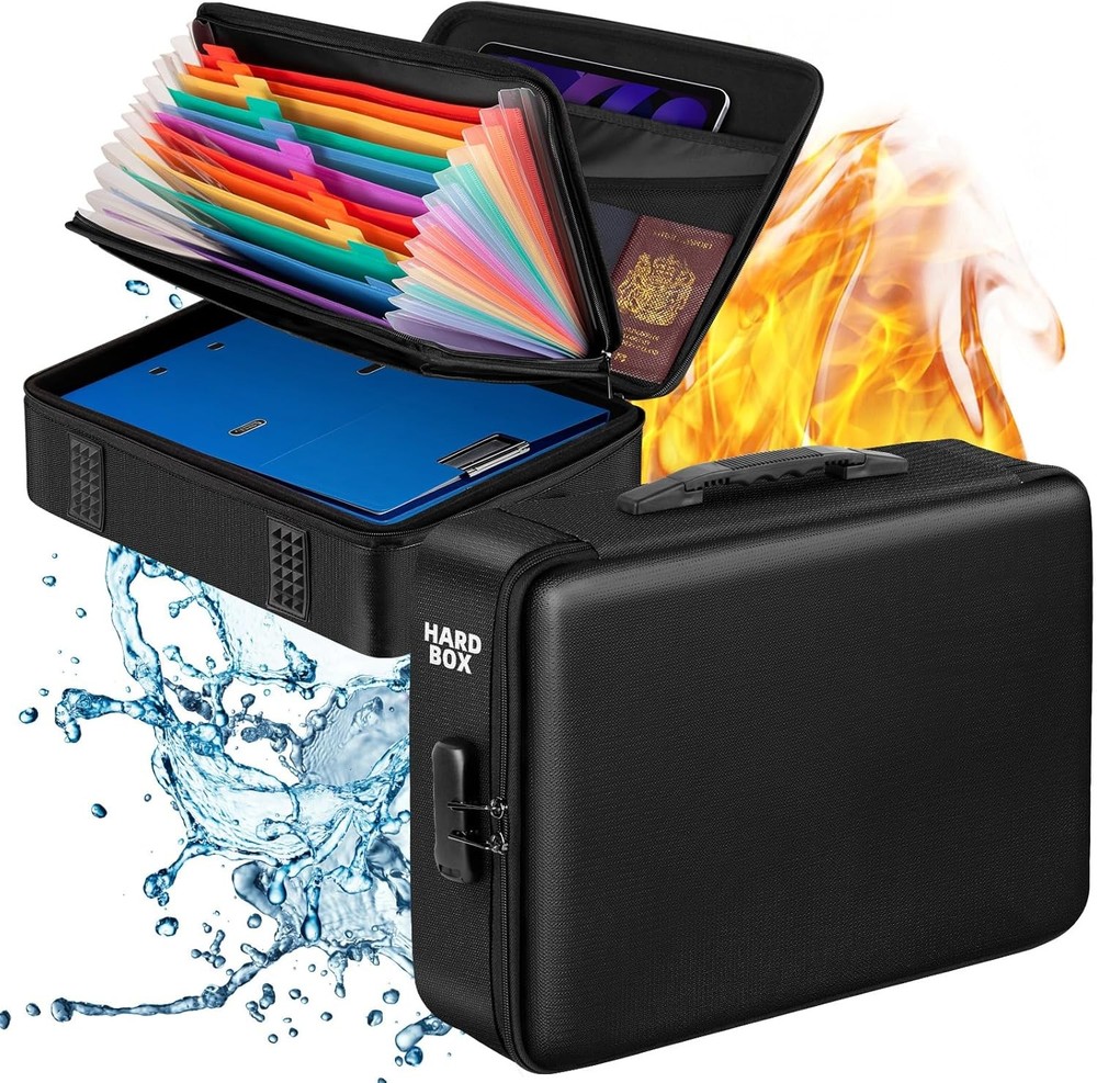 Fireproof Document Box with Lock Hard Case File Organizer Fire Safe Waterproof
