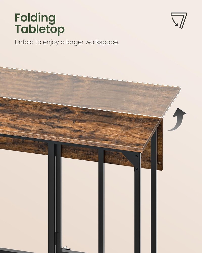 Bar Table & Stool Set 39.4'' Folding Dining Table W/ 2 Stools Industrial Style