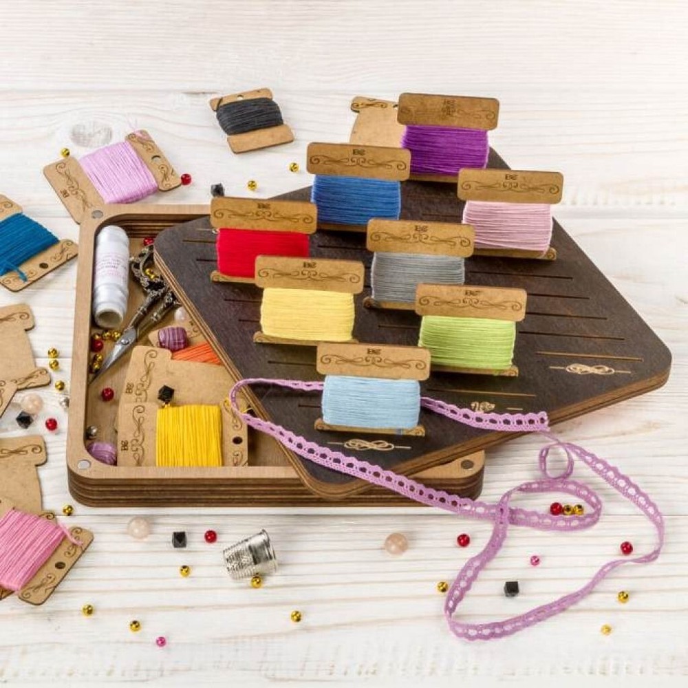Plywood Needlework Box + 32 spools Needlework Organizer Thread/Floss organizer