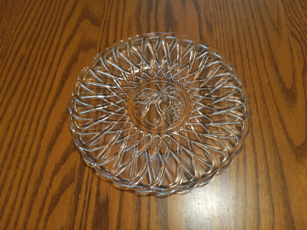 Vintage 9.5" Glass Serving Plate Fruit Design