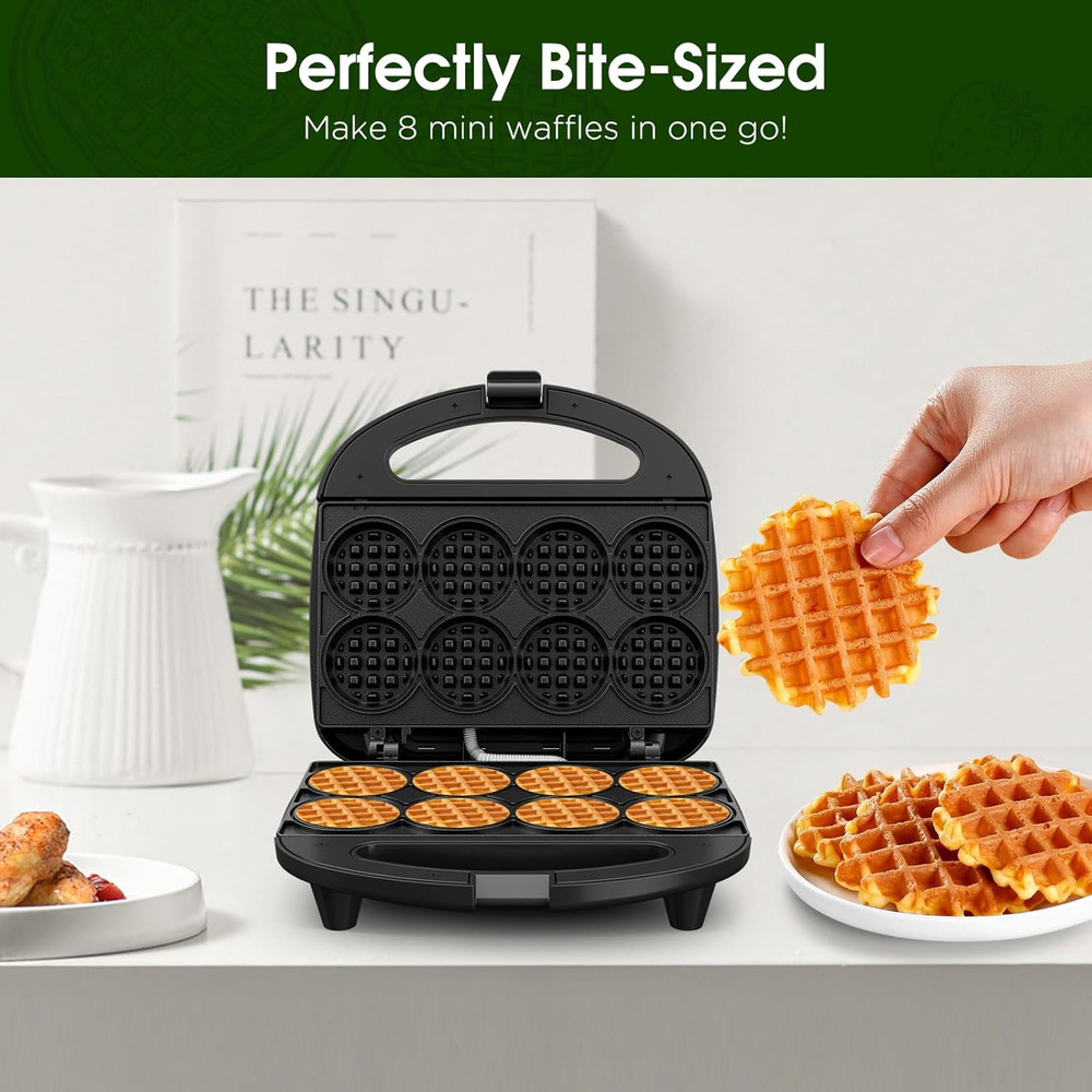 Mini Waffle Maker Kids Make Bite-Sized 8 2" Tiny Waffles Great Breakfast Snacks