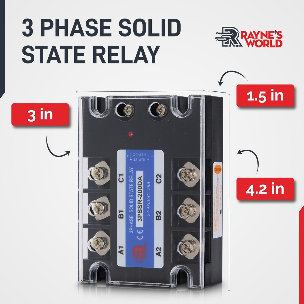 200 Amp DA 3 Phase Solid State Relay Module SSR - DC to AC - 3-32VDC - 24-480VAC