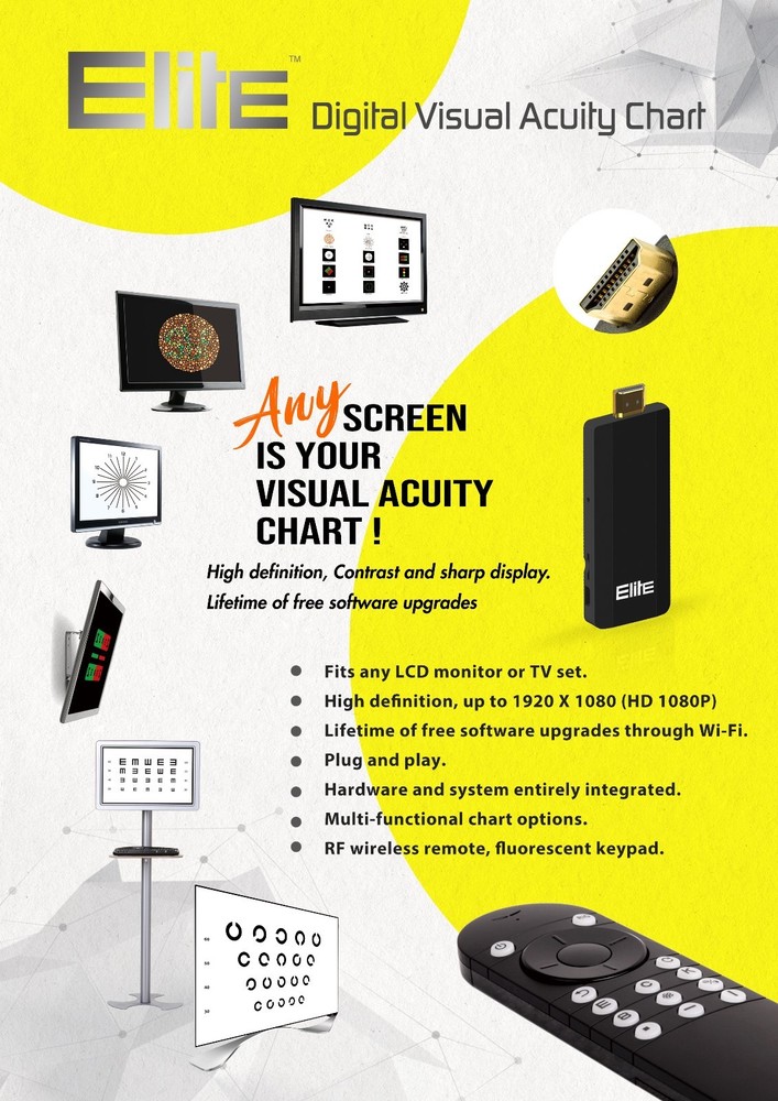 Elite Ophthalmic Digital Visual Acuity System Chart Vision Software /w Remote
