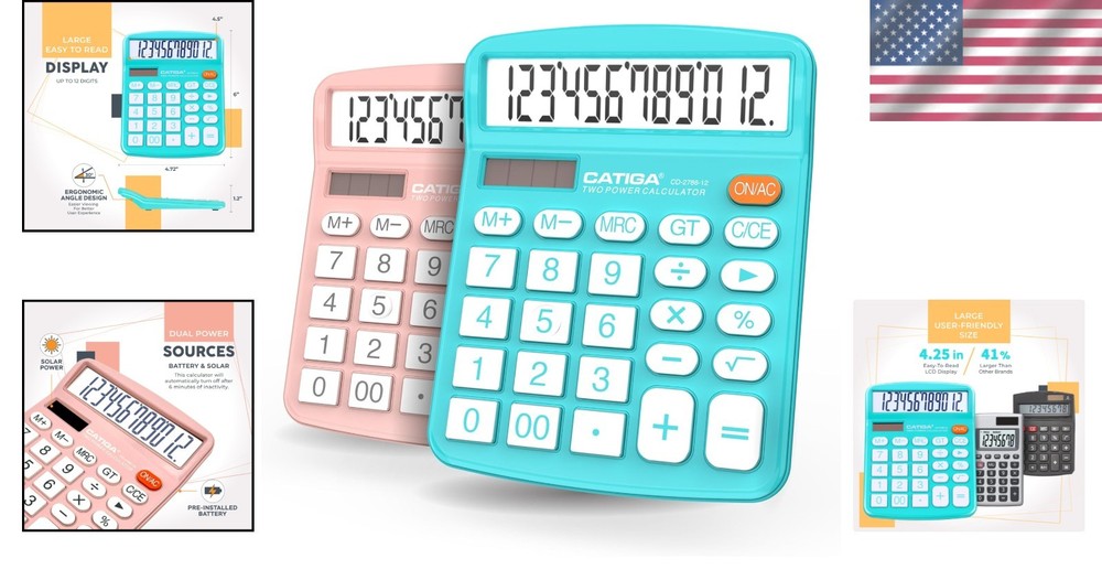 Versatile Standard Function Desktop Calculator Set with Large LCD - 12 Digits