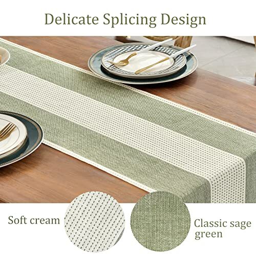 Linen Table Runner, Farmhouse Macrame Table Runners 48 13"×48" Sage Green