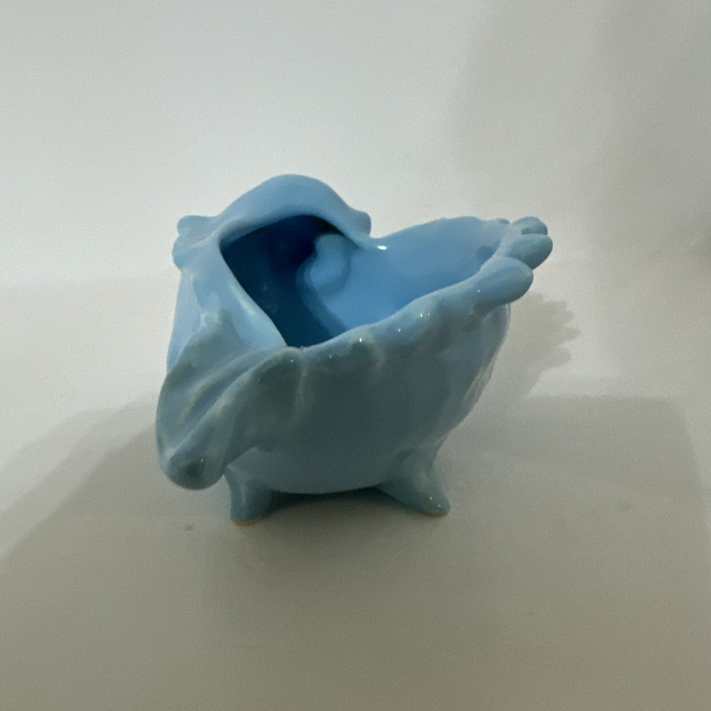 Blue Ceramic Conch Shell Planter Marked USA On Bottom 2.5” Tall