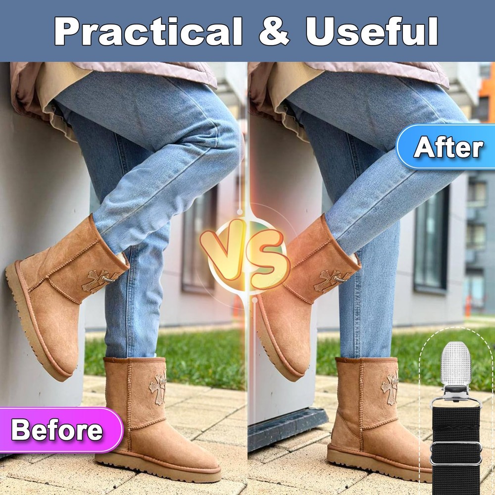 Cosmos 4 Pcs Adjustable Elastic Boot Straps Stirrup Pants Clips Black