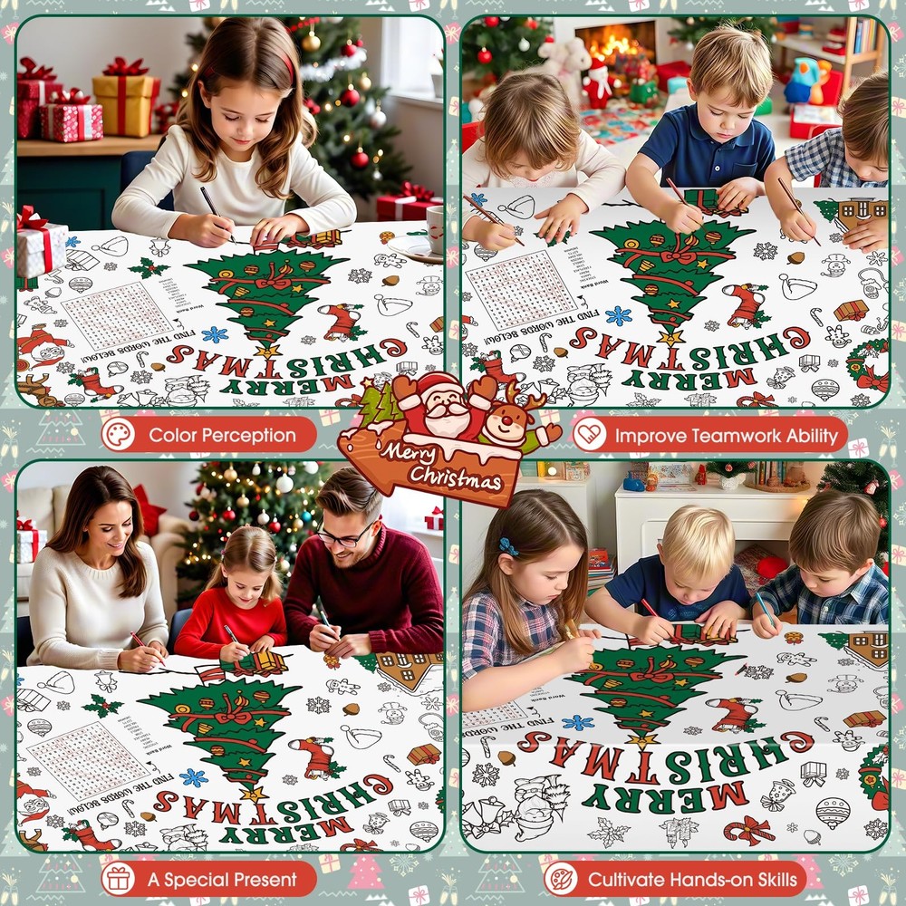 Christmas Coloring Tablecloth for 72" x 30" (Rectangular), 1 Pcs-chrsitmas