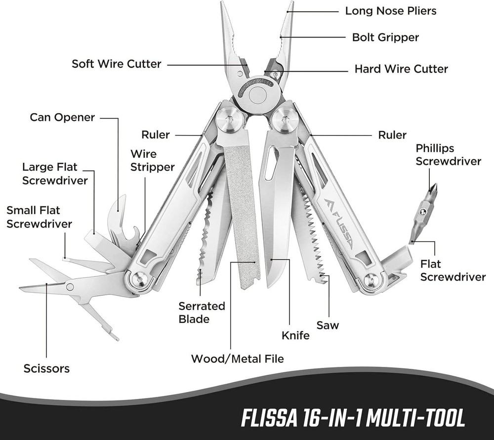 Multitool, 16-in-1 Multitools with Sheath, Stainless Steel EDC Multito...
