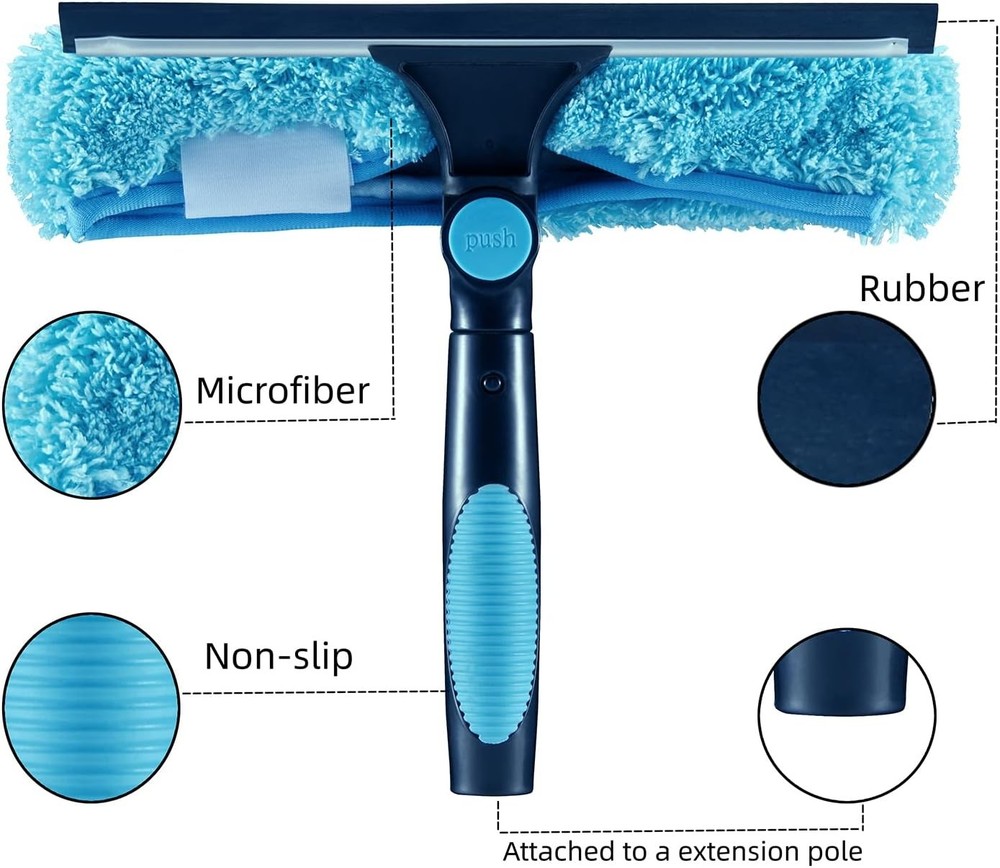 11" Window Squeegee and Microfiber Scrubber 2-in-1 Combo Cleaning Tools Blue