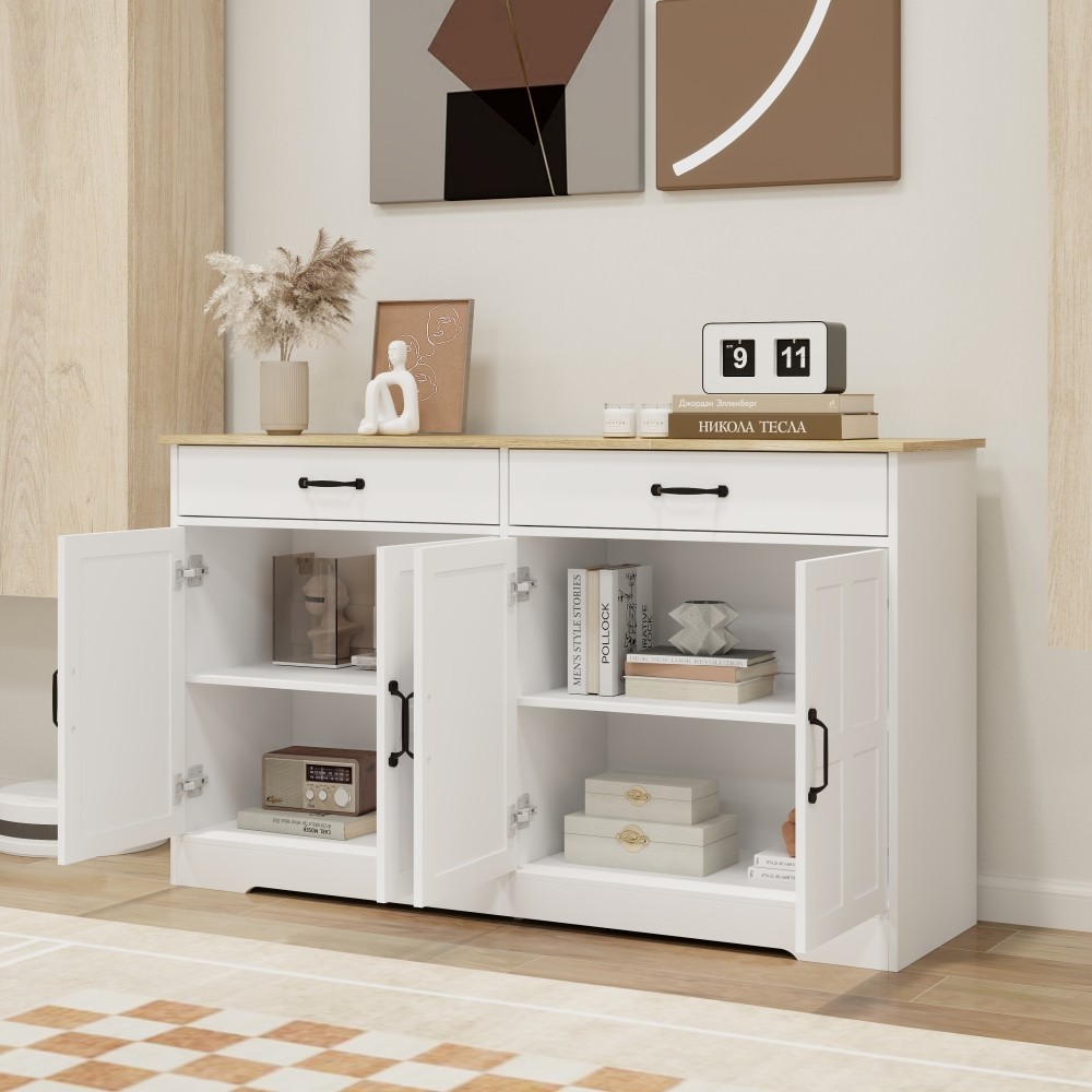 55.91" Buffet Cabinet - 2 Drawers, 4 Doors, Storage Sideboard for Dining White