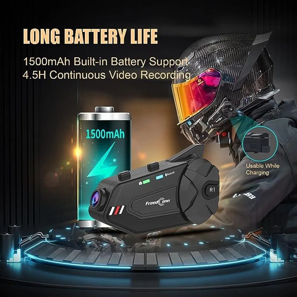 Freedconn R1 Plus 1000M Motorcycle Helmet Intercom & Camera Bluetooth Headset