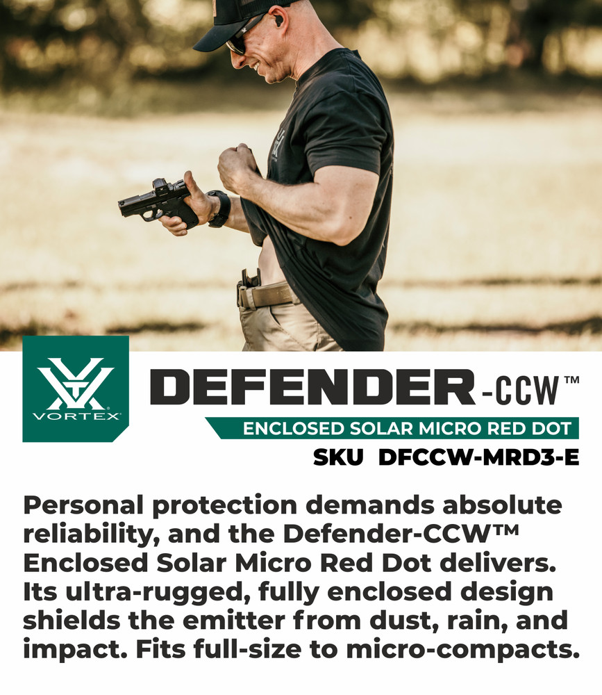 Vortex Optics Defender-CCW Enclosed Solar 3 MOA Dot/32 MOA Circle Micro Red Dot