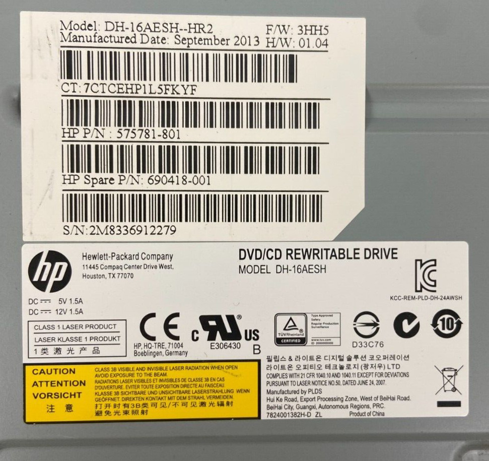 HP Internal DH-16AESH DVD Drive CD Burner Black SATA