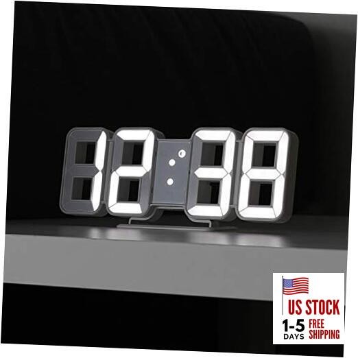 3D Pure Mini White LED Clock, Multi-Function LED 8.5" White Table Alarm Clock