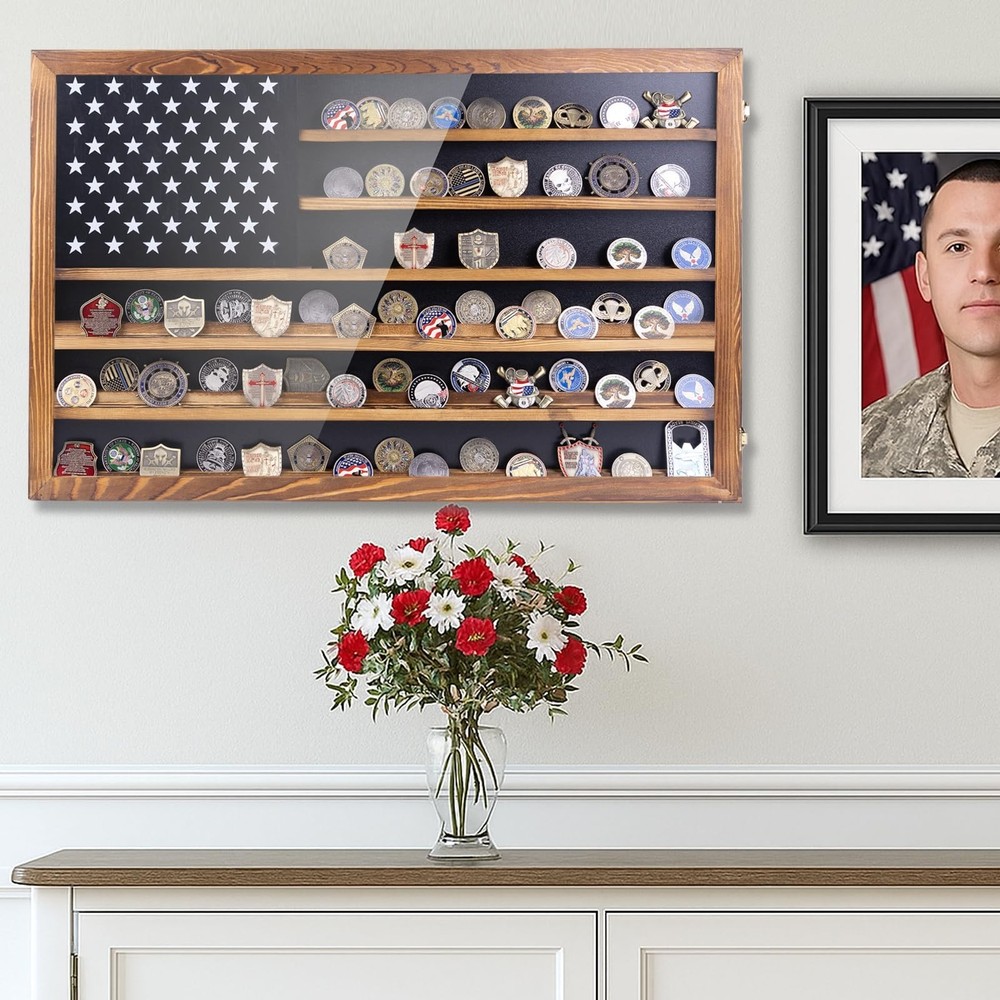 Challenge Coin Display Case – Large Horizontal Wall Mounted Cabinet with A