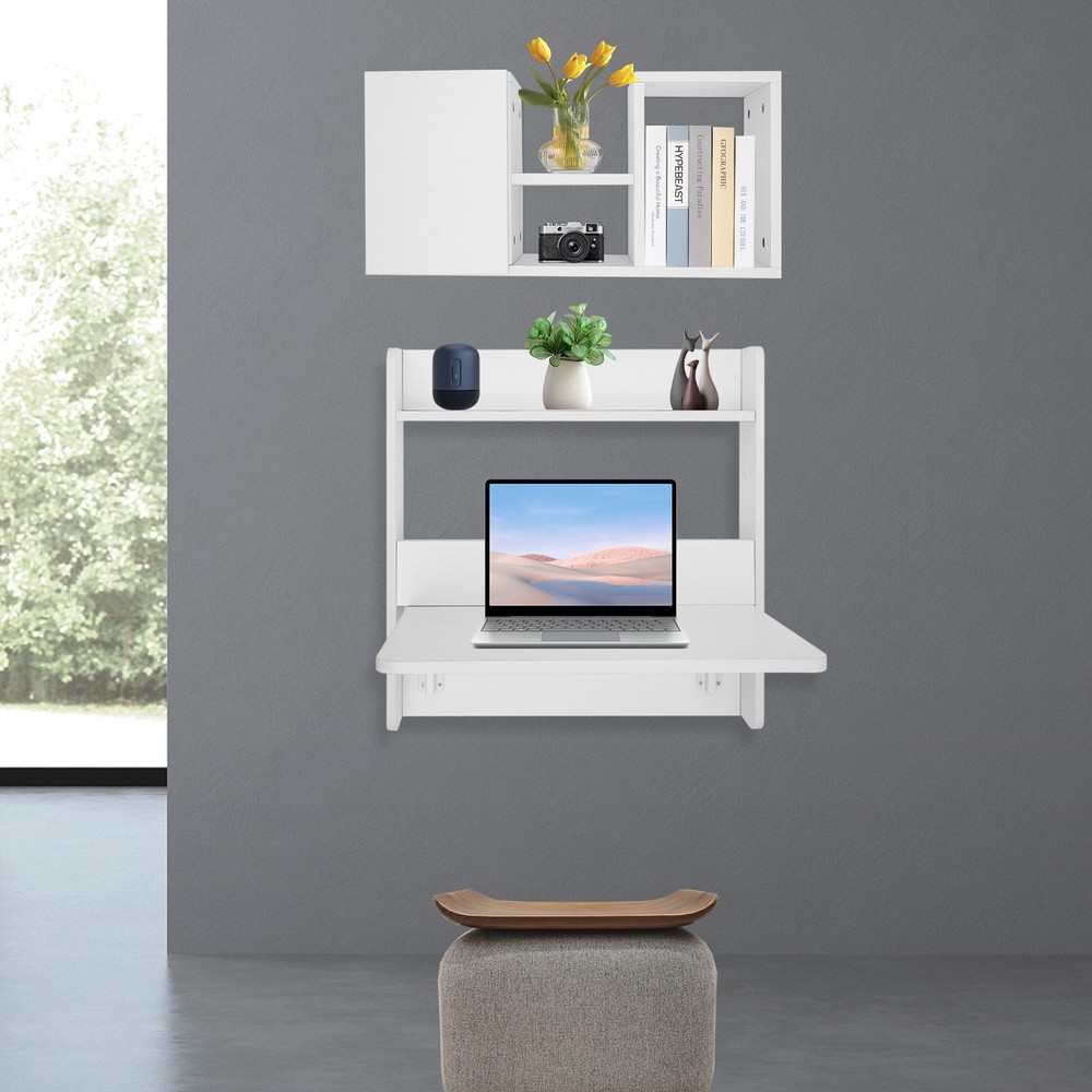 Folding Space Saving Wall-Mount Table Fold Down Laptop Desk White Writing Table