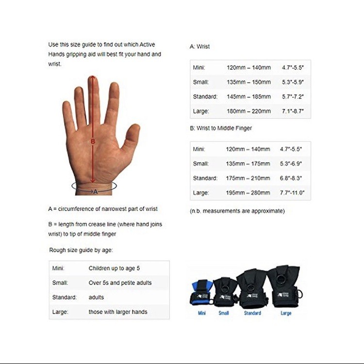 Active Hands Limb Difference Gripping Aid | Standard Size For Left Hand | Black