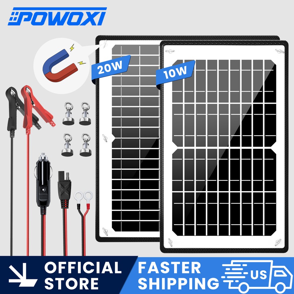 POWOXI Solar Panel Kit 12V 20W Magnetic + MPPT Charge Controller Battery Charger