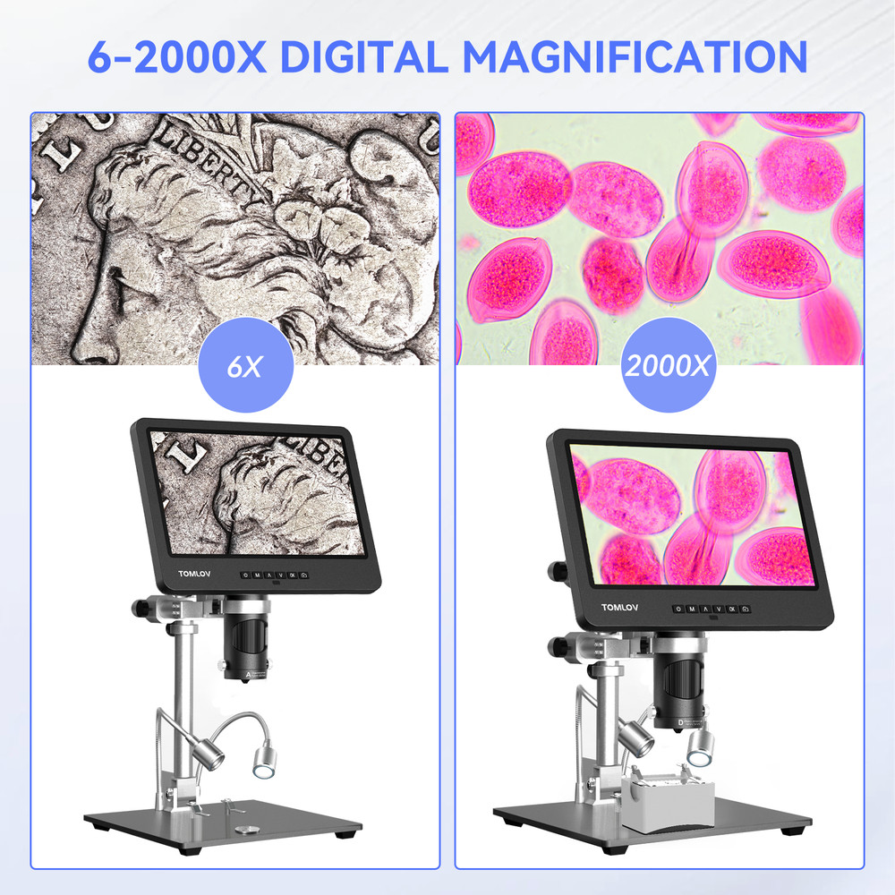 TOMLOV Digital Microscope 2000X 10.1" Screen Coin Microscope 144 LED Workbench