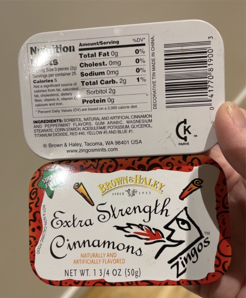 Brown Haley Tin Cinnamons Zingos empty