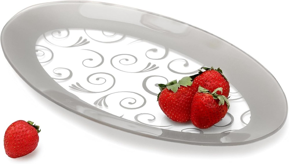 GAC Tempered Glass Oval Platter Stackable (silver)