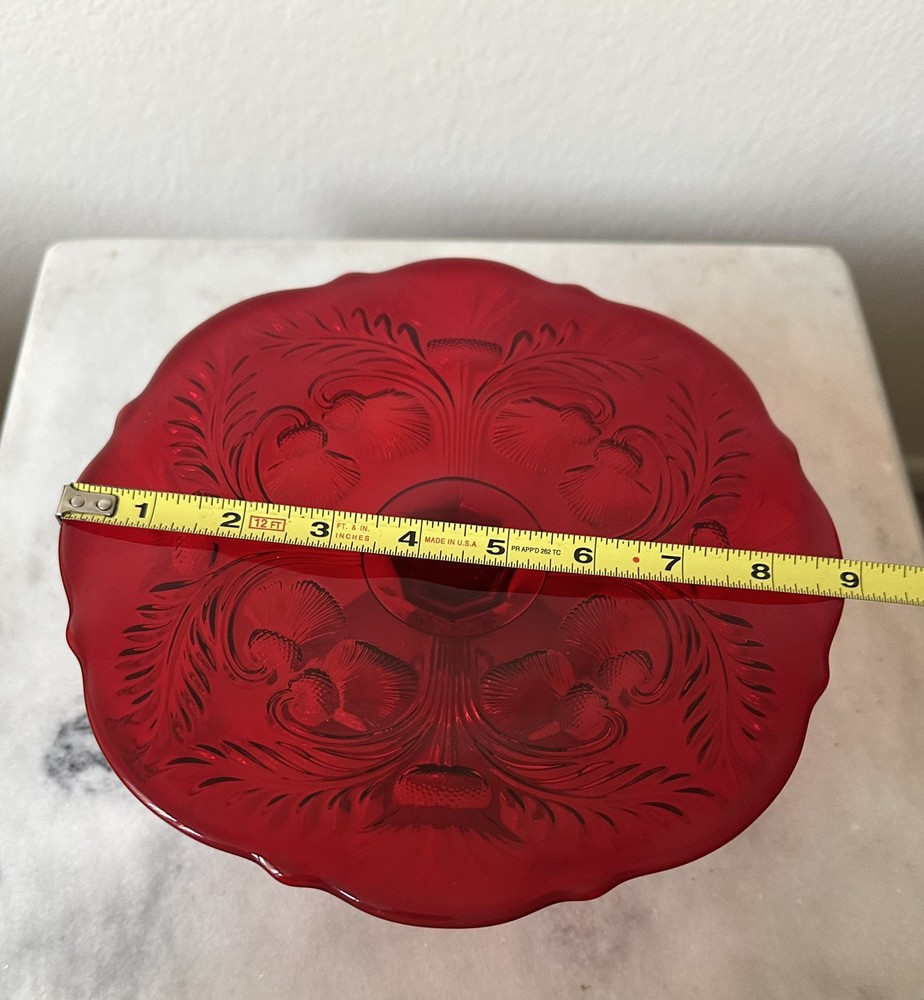 Mosser Inverted Thistle Pedestal Ruby Red Cake Plate Stand Excellent Condition